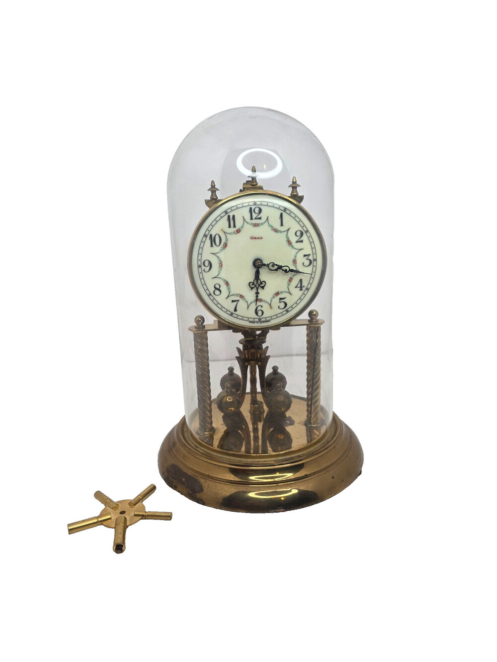 Vintage Heco 400-Day Anniversary Torsion Clock with Glass Dome & Multi Key Works